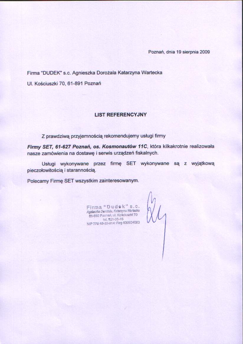 referencje dla SET z Poznania