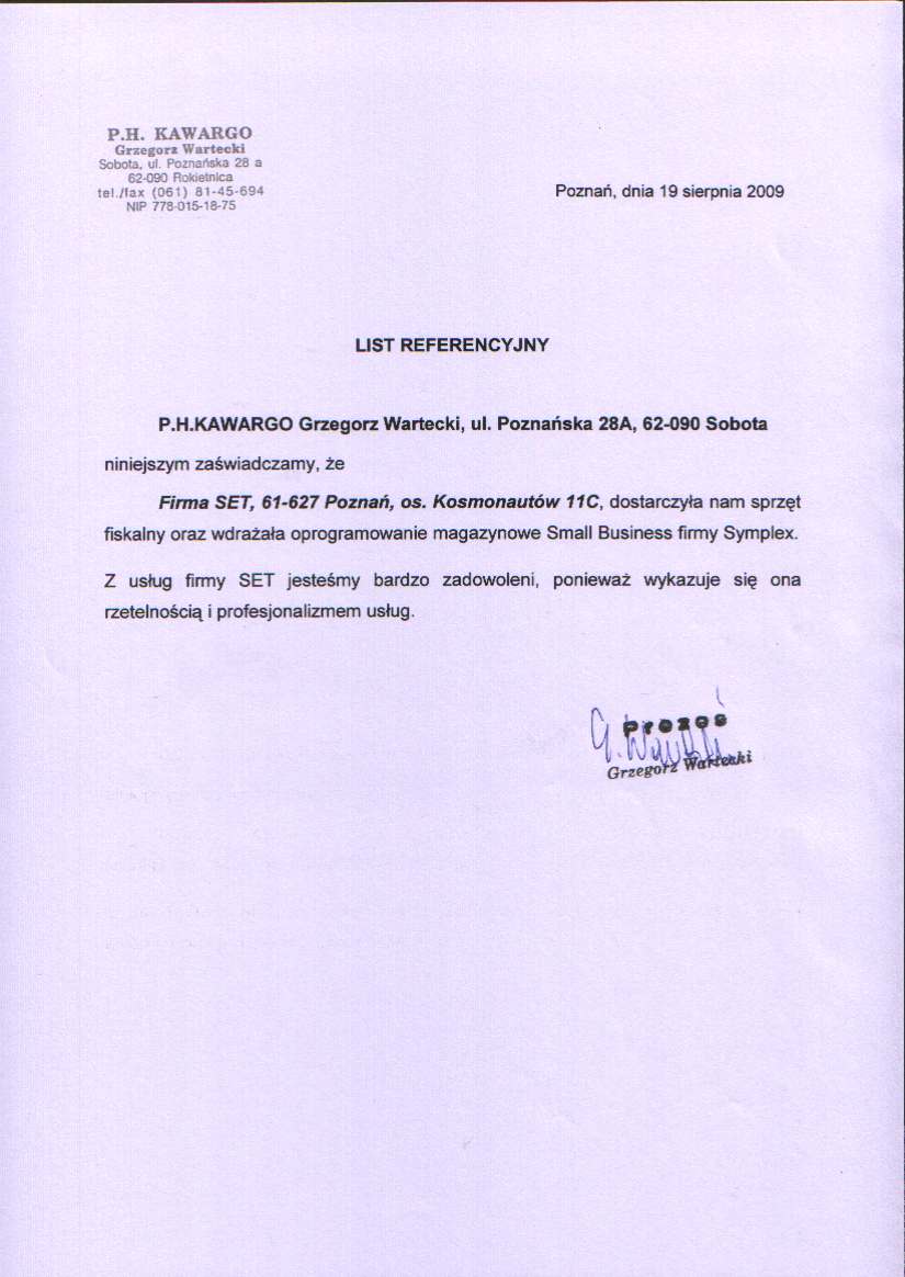 referencje dla SET z Poznania