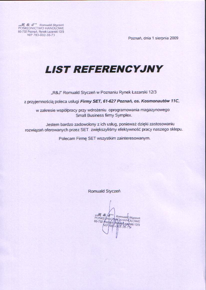 referencje dla SET z Poznania