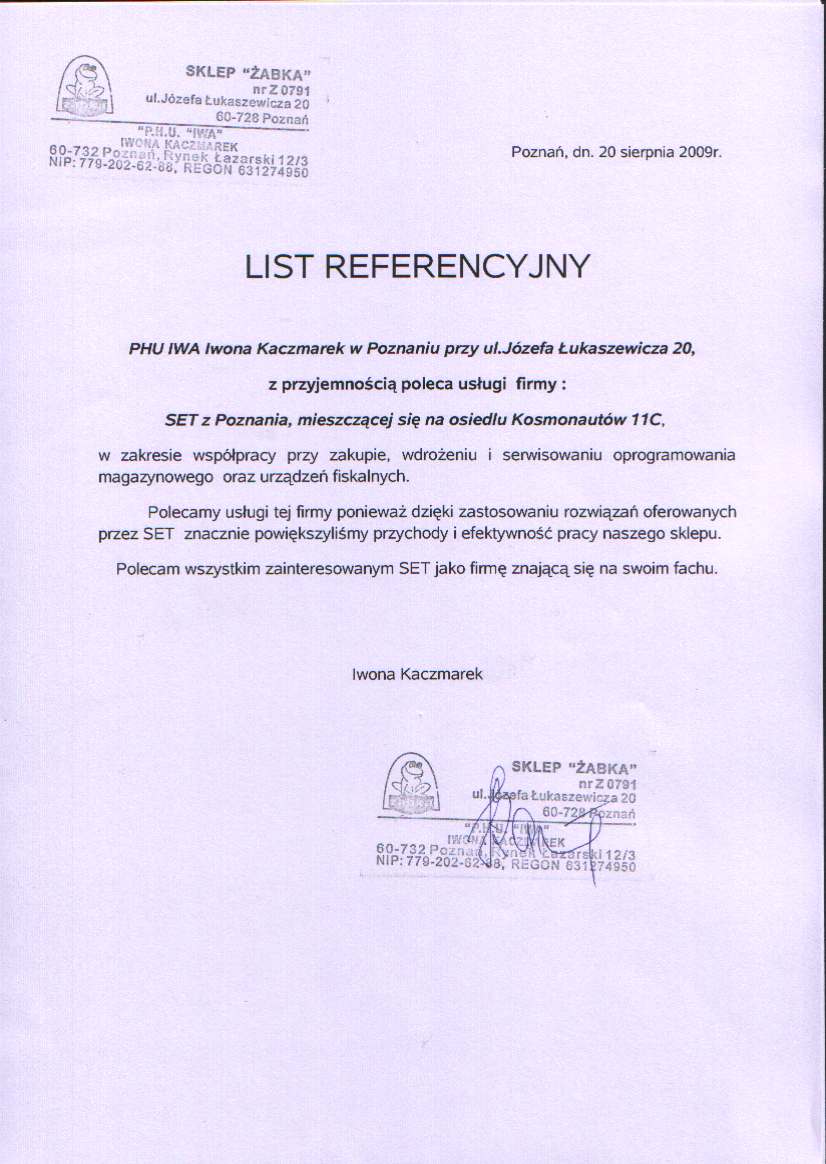 referencje dla SET z Poznania