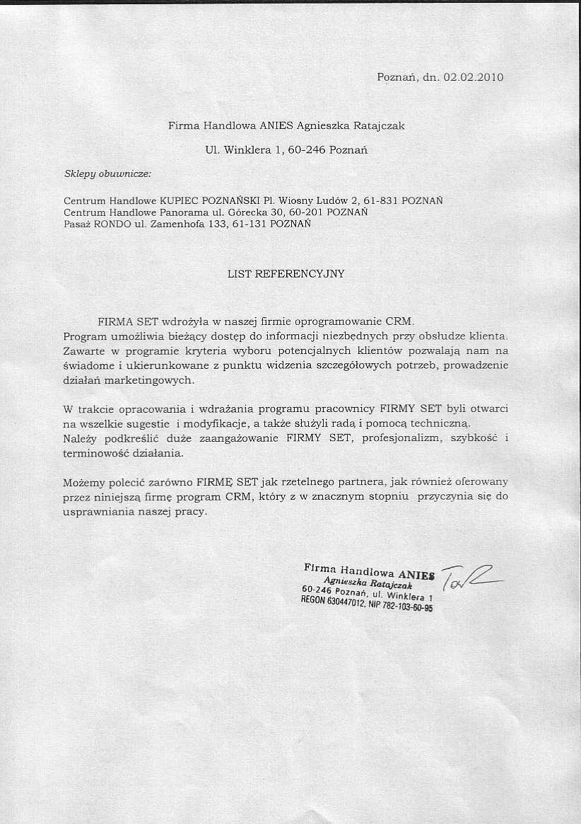 referencje dla SET z Poznania